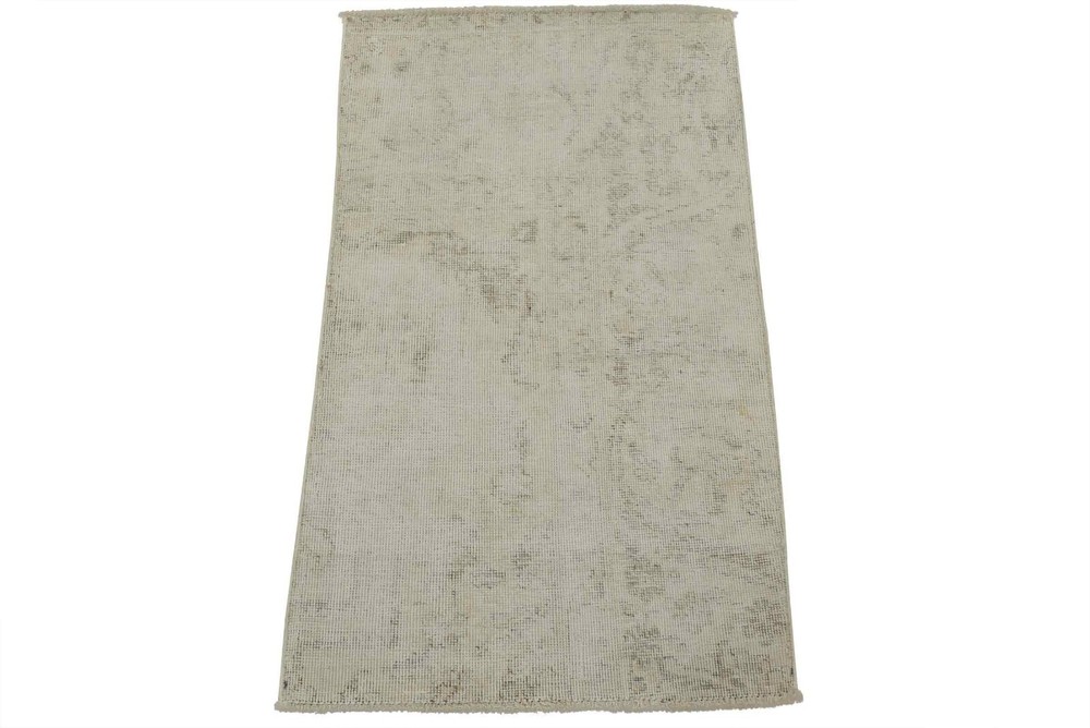 Vintage Oriental Rug 2’1” x 3’5” Ivory Distressed Wool Hand-Knotted Carpet