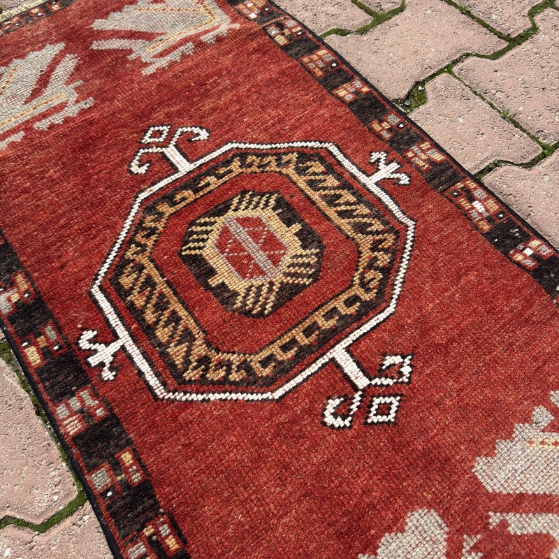 2x4 ft Rust Red Vintage Turkish Oushak Wool Rug With Black Border - Tariff Free gallery