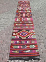 Geometric Turkish Vintage Long Runner, Multicolored Handmade Wool Rug 30″x152″