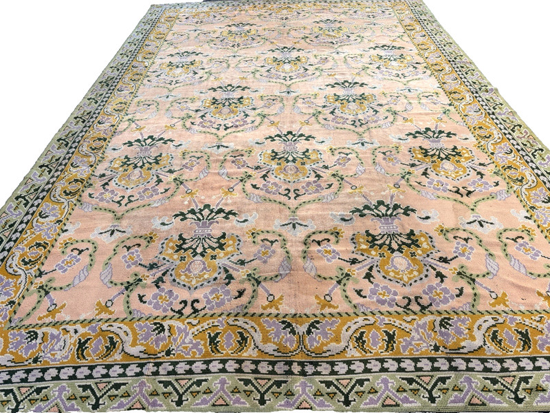 Auth: Antique Donegal Arts & Crafts Rug Rare Irish Beauty Salmon 12x18 gallery