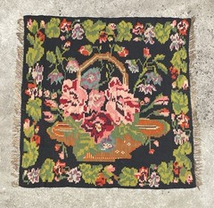 Vintage 1930s Bessarabian Kilim Rug- Flower Basket