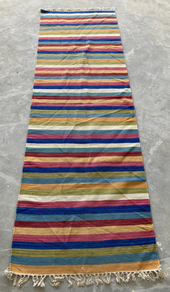 Vintage Traditional Handmade Nomadic Rainbow Kilim Wool Floor Rug 240x76 cm
