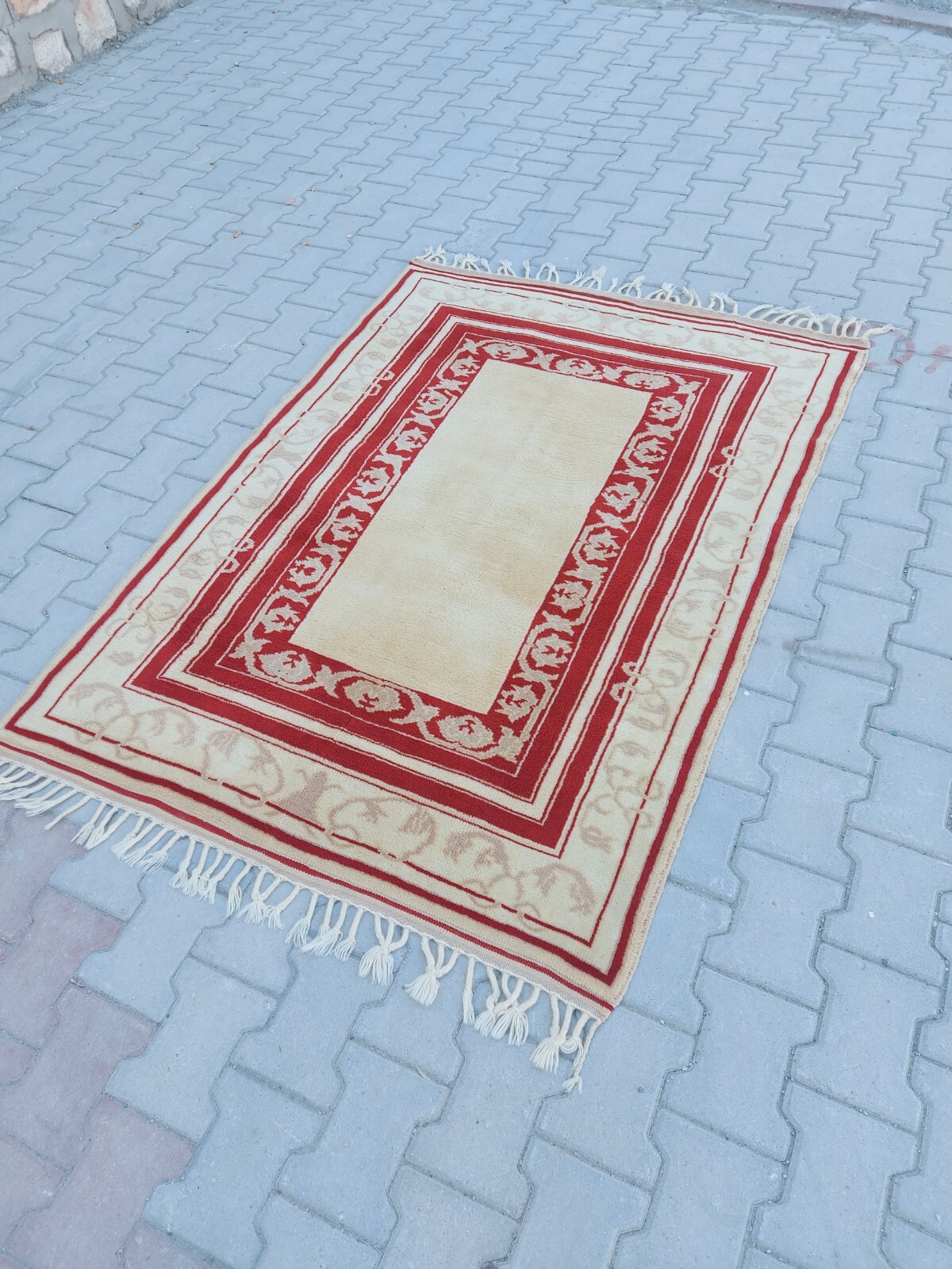 Vintage Rug Red Beige Rug Handmade Turkis Wool Rug Kitchen Carpet Rug Home Rug gallery
