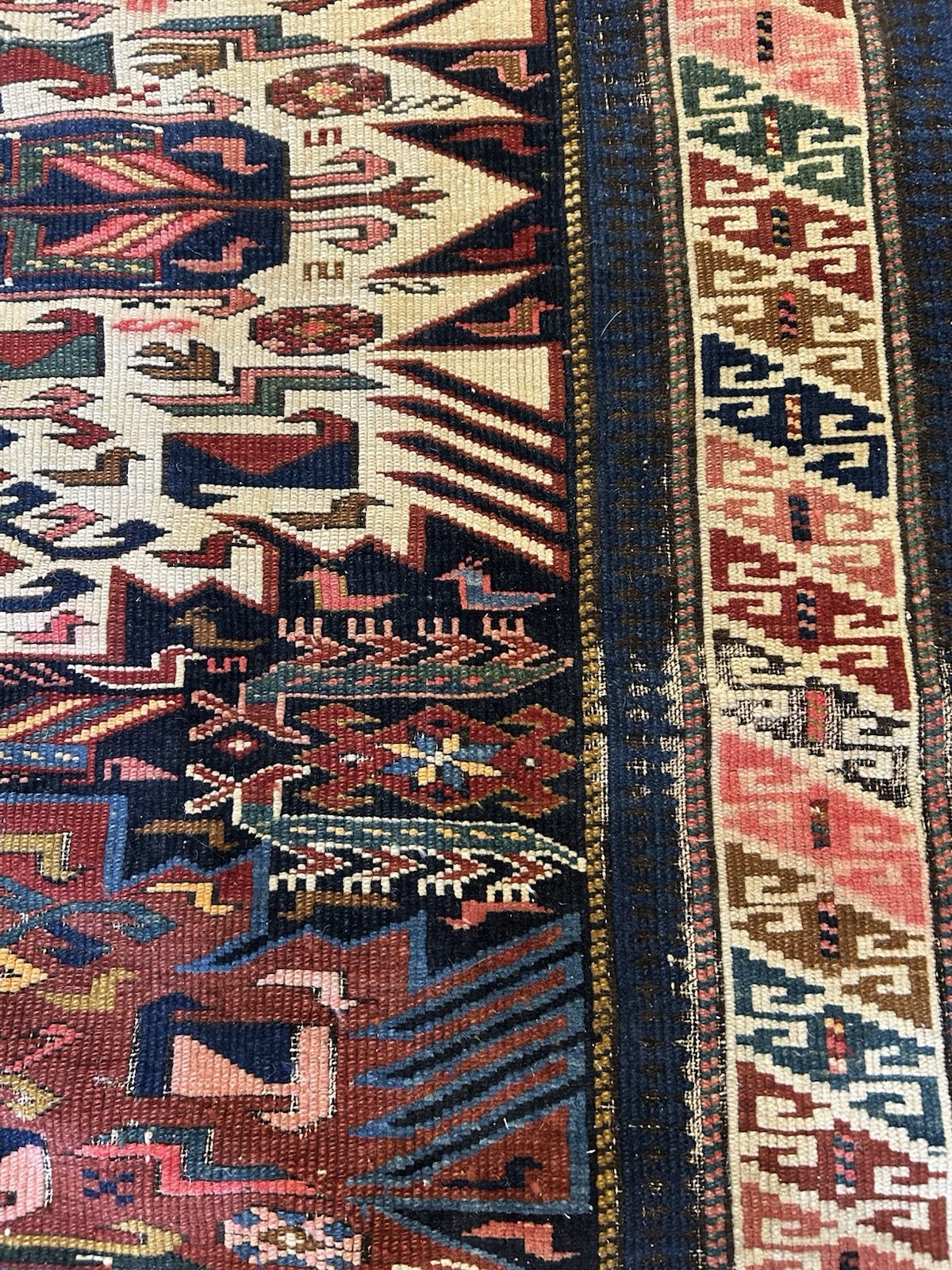 SUNBURST KAZAK ANTIQUE HANDKNOTTED WOOL RUG C.1900 5’8 X 4’7 ABSOLUTE STUNNER gallery