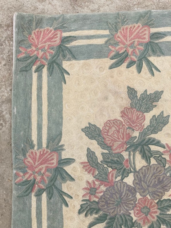 Vintage Handmade Kashmiri Floral Wool Chain Stitch Rug 98x59 cm gallery