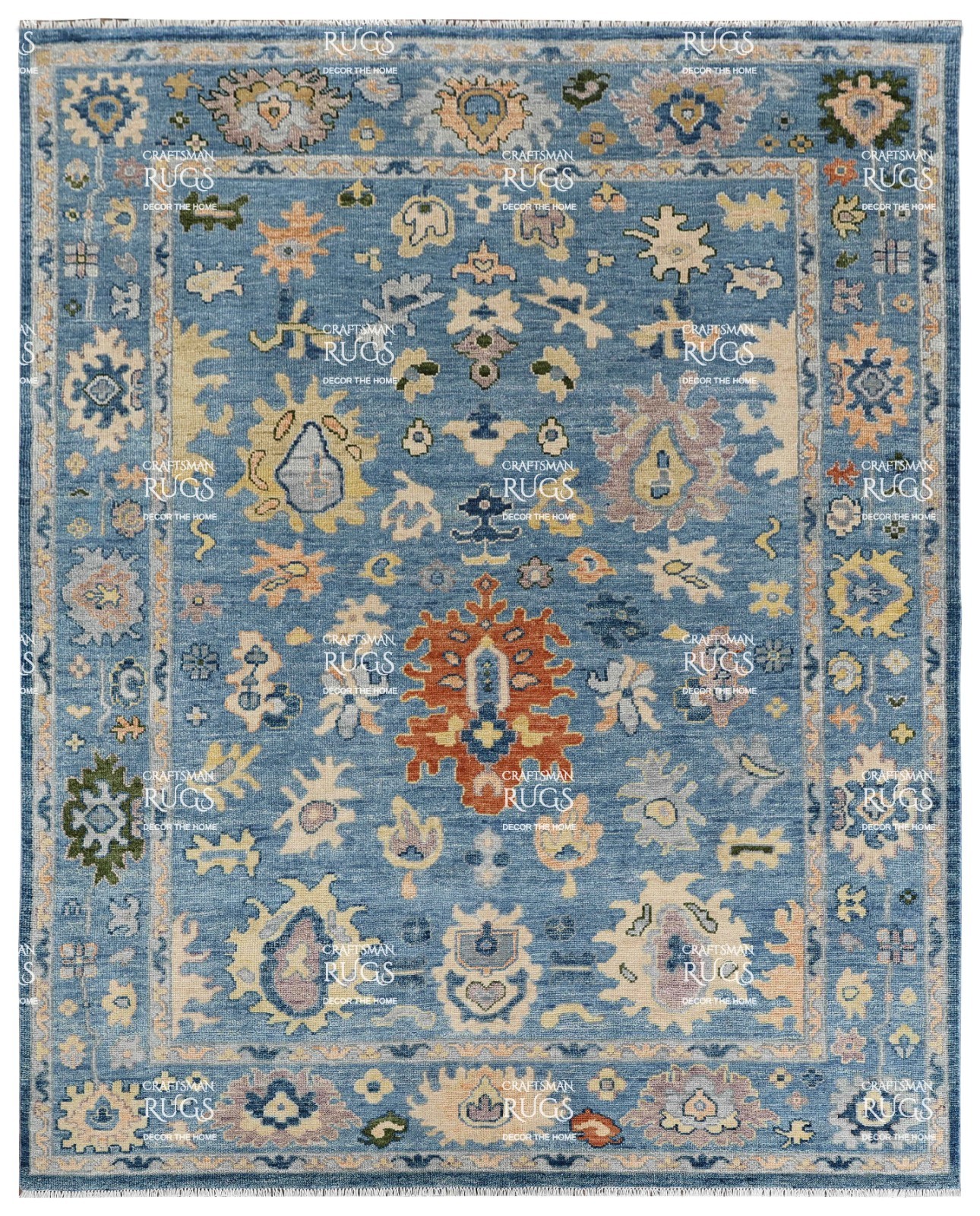 Handknotted Sky Blue Multi Floral Geometric Rug 8x10 ft gallery