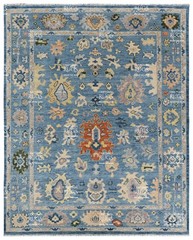 Handknotted Sky Blue Multi Floral Geometric Rug 8×10 ft