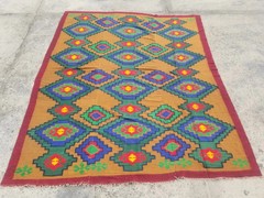 Vintage Traditional Handmade Southwestern-style Wool Green Kilim 8.6×7.3ft