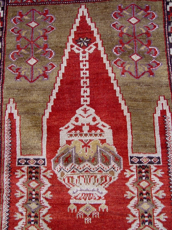 ANTIQUE TURKISH PRAYER KAISARIEH HAND-KNOTTED WOOL ORIENTAL RUG 4' x 6'4" gallery