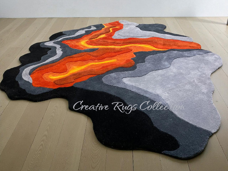 Modern Abstract Lava Area Rug Irregular Shape Hand Tufted Carpet Designer Rug gallery