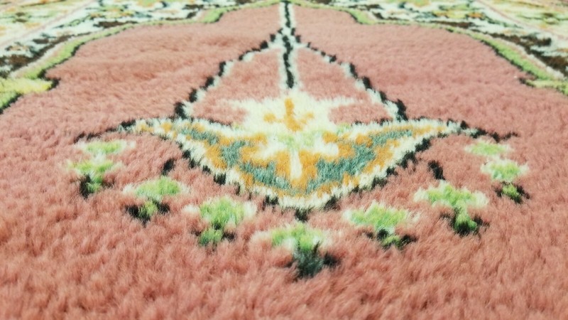 Genuine Vintage 1950-1960s Wool Pile 3'× 4' Rainbow Dye Prayer Rug gallery