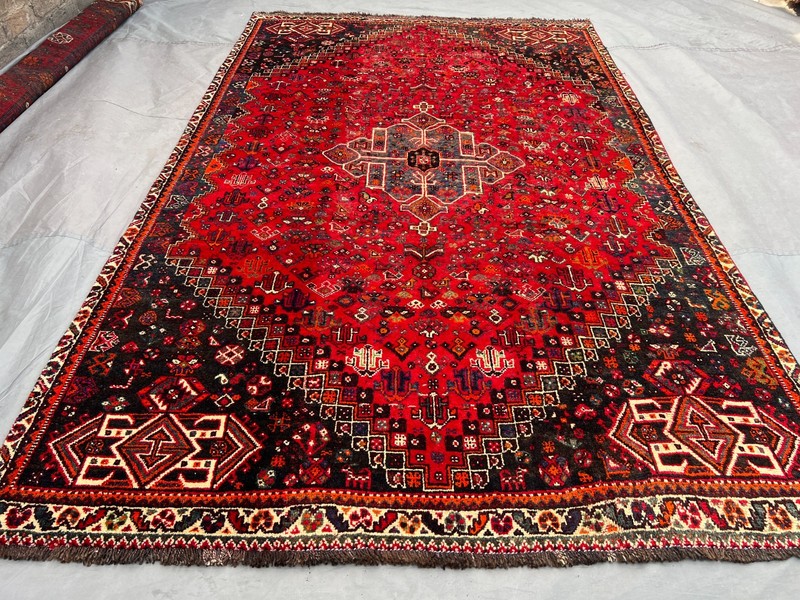 5'3x7'8 Vintage Afghan Baluchi Handnotted Red & Black Geometric Medallion Rug gallery