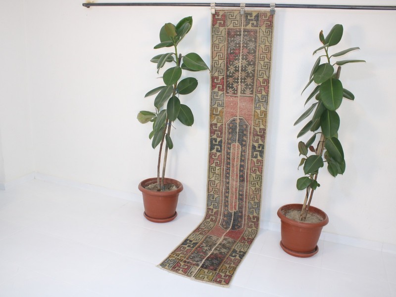 Turkish Patchwork Runner Rug 1.6x8.5 Ft (50x260 cm) Handmade Red Blue Long Hall gallery
