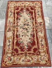 Vintage Handmade Aubusson Rug French Style Chain Stitch Needlepoint Rug 3×5 ft