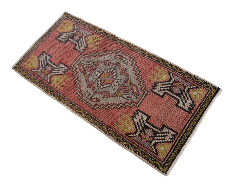 Vintage Turkish Rug Handmade Small Rug, Wool Doormat, Kitchen Rug, 20x39 inches gallery
