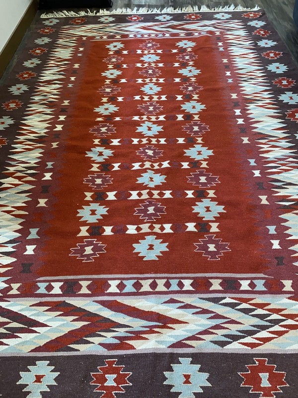 Antique Turkish Kilim Rug Textile Large 5’6” x 8’ Weave Vintage Fringe Handmade gallery