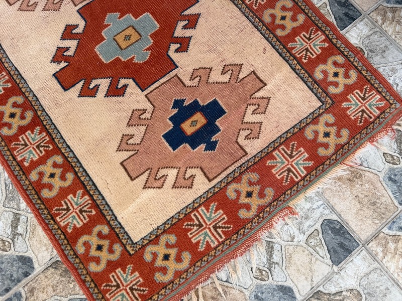 Small Distressed Kurdish Rug | Vintage Handwoven Tribal Accent Boho Wool Rug 3x4 gallery
