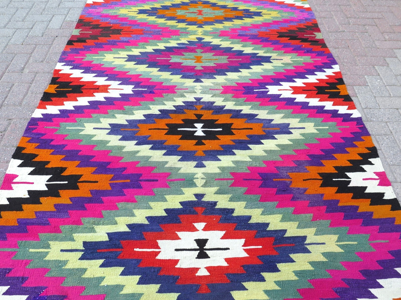Area Rugs, Turkish Kilim Wool Rug, Multicolor Carpet, Large Teppich Tapi 70"x98" gallery