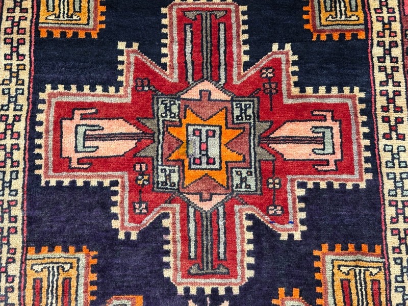 Vintage Hand Knotted 4x10 Navy Wool Tribal Geometric Ardebil Runner Area Rug gallery
