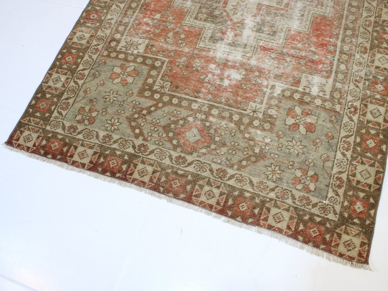 Vintage Turkish Area Rug 4x6 ft | Handmade Wool Red Beige Rug |3.6 x 5.8 ft gallery