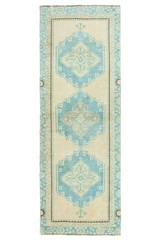 Hand-Knotted Turkish Oushak Wide Runner 4×11 ft – Cream Aqua Coastal Hallway Rug