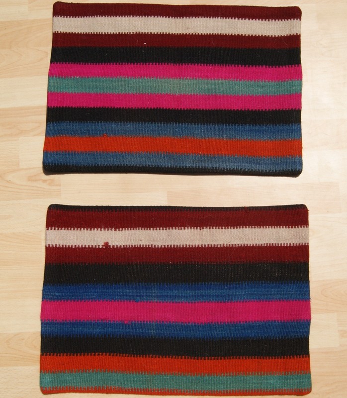 SET OF 14 PILLOWS MULTI COLORED RECTANGLE WOOL TURKISH KILIM AREA RUGS 20"X14" gallery