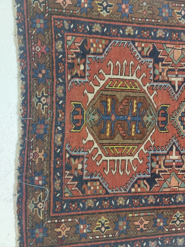 Antique Oriental Hand-Knotted Wool Area Rug Red/Blue/Ivory/Green 3' x 4'8" gallery