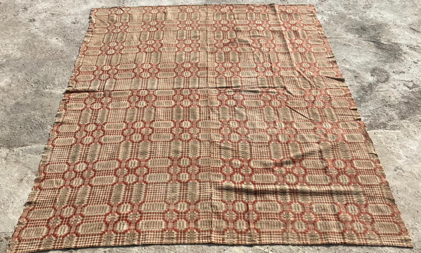 Vintage Handmade Turkish Geometric Wool Rust Red Kilim Rug 192x158 cm gallery
