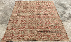 Vintage Handmade Turkish Geometric Wool Rust Red Kilim Rug 192×158 cm