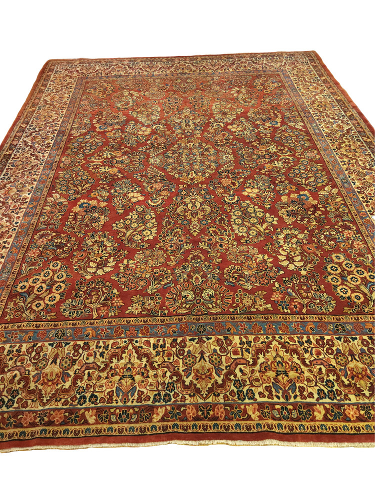 Semi-Antique Sarouk Regal rug, Red & Beige - 10'6" x 13'10"