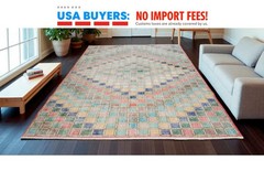 7×10 ft Turkish Rug, Hand Made Area Rug, Oushak Rug Vintage Rug Checkered Rug