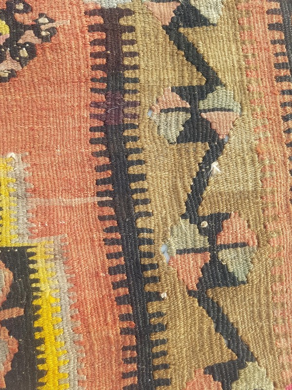 Distressed Vintage Traditional Handmade Anatolian Wool Black Kilim 4.8x2.11ft gallery
