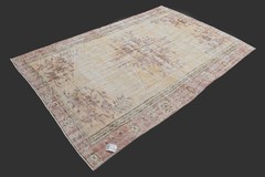 Vintage Turkish Oushak Rug, Beige 5×9 ft, Handmade Wool, Bohemian Anatolian