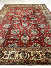 Antique Oriental Hand-Knotted Wool Area Rug Red/Ivory/Green/Blue 9’6″ x 12’10”