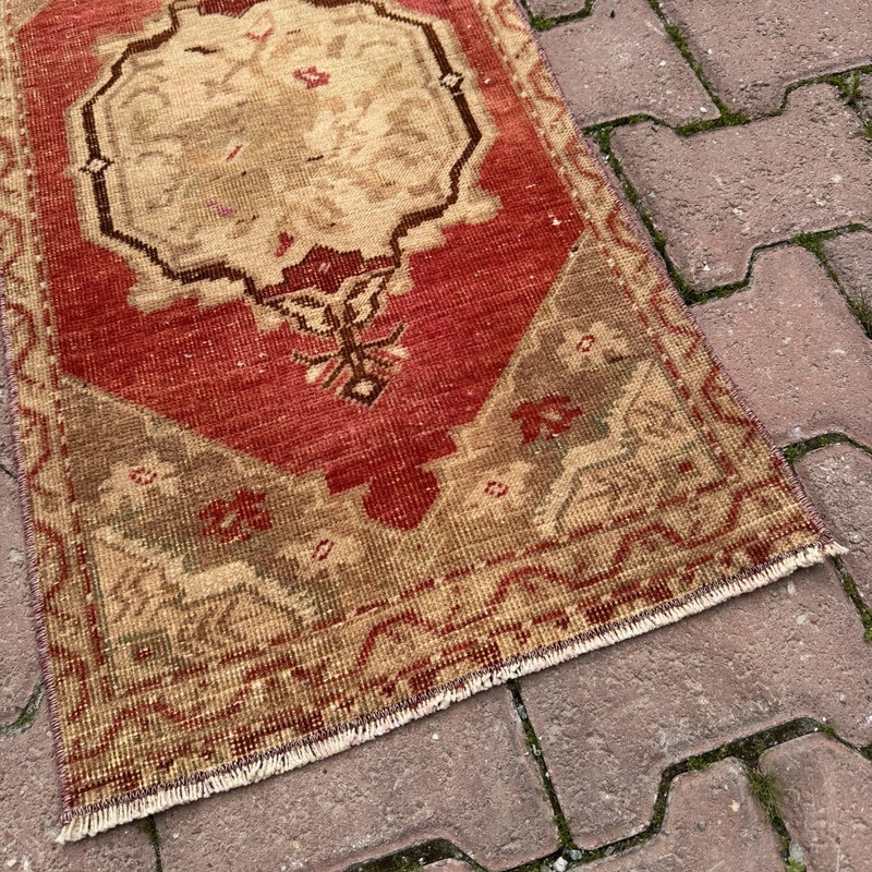 Rust Red Camel 1x3 Vintage Oriental Wool Small Entryway Rug- Tariff Free gallery