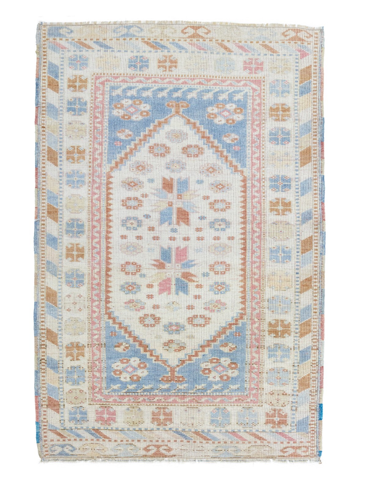 Turkish Oushak Rug, 3 x 4.7 ft, Blush Cream Blue, Romantic Pastel Vintage Decor gallery