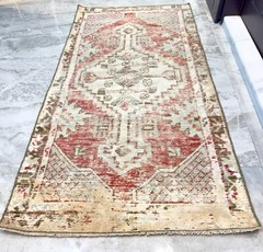 2×4 Antique Small Mat, Turkish Beige Rug, Handmade Wool Rug, Bath Mat, Door Mat