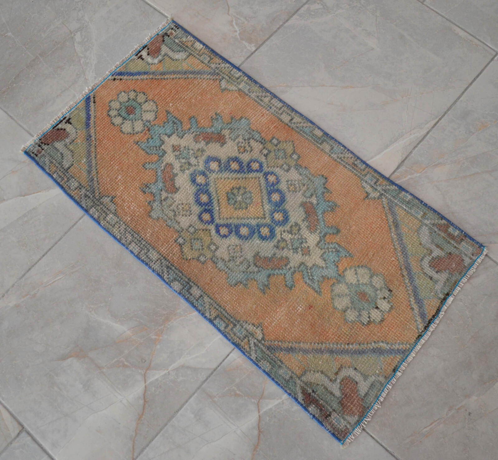 Vintage Distressed Small Area Rug Hand Knotted Oushak Rugs Yastik - 1'5" x 2'9" gallery