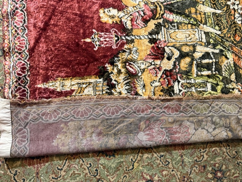 Turkish Velvet Rug 45x67'' Vintage Pictorial Pattern Wall Hanging Made in Italy gallery