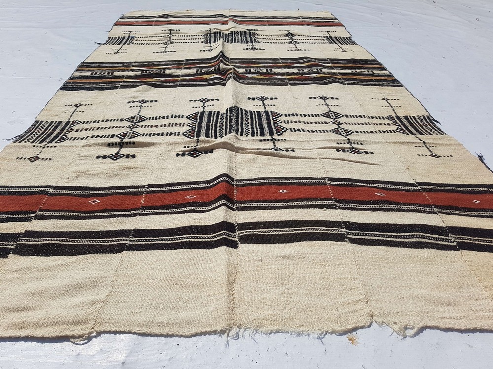 Vintage Handmade African Fulani Wool Kilim Rug Carpet 241x132 cm