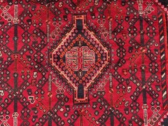 VINTAGE ORIENTAL RUG 7×10 ANTIQUE handmade red blue geometric tribal kazak 6×9