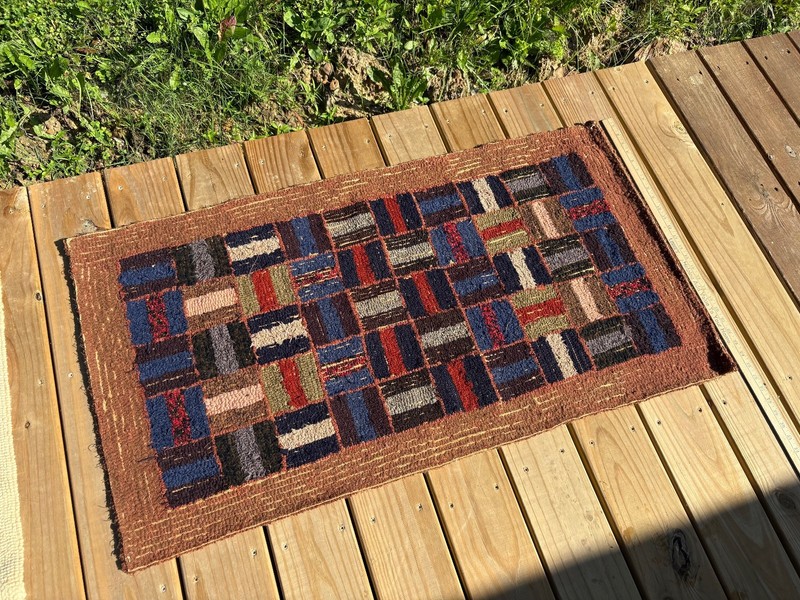 Vintage Bars in Squares Geometric American Hooked Rug 46'' X 25'' Antique 1940's gallery