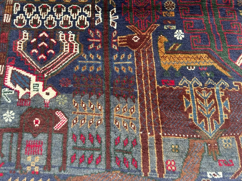 4x7 Vintage Baluchi Pictorial Animal Hunting Rug – Hand-Knotted, Tribal Rug gallery