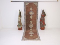 3×10 Turkish Handmade Runner Rug Chocolate Brown Blue Medallion 2.8×10.1 ft