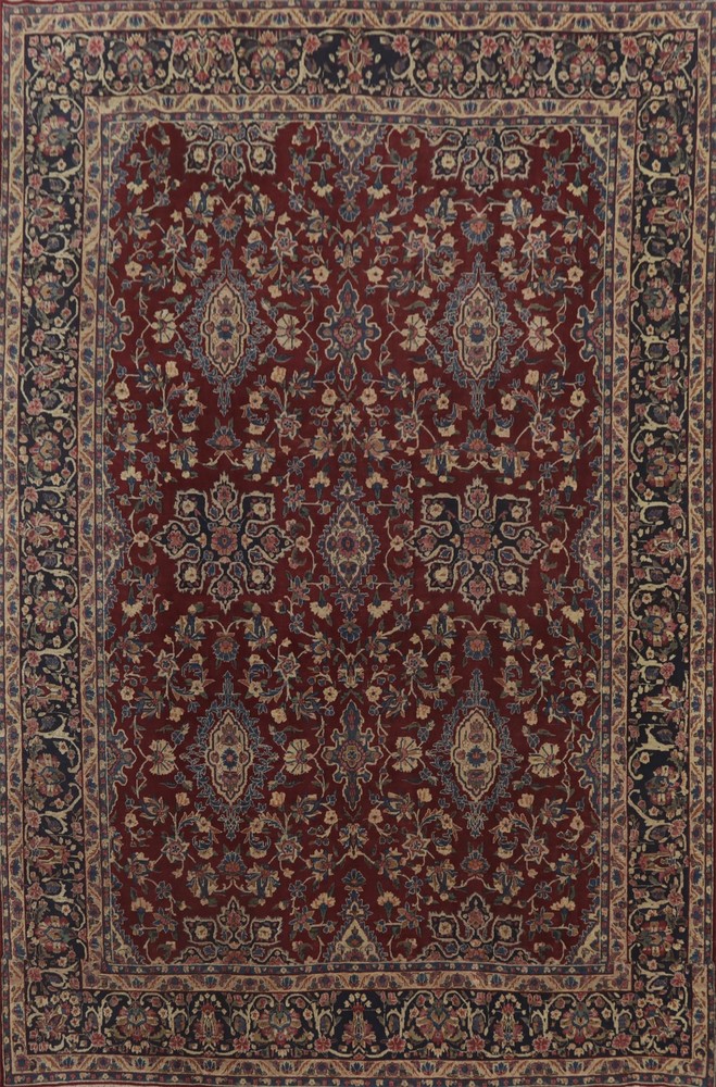 Hand-Knotted Floral Pre-1900 Antique Red Large Rug 11x16 Ft Living Room Wool Rug