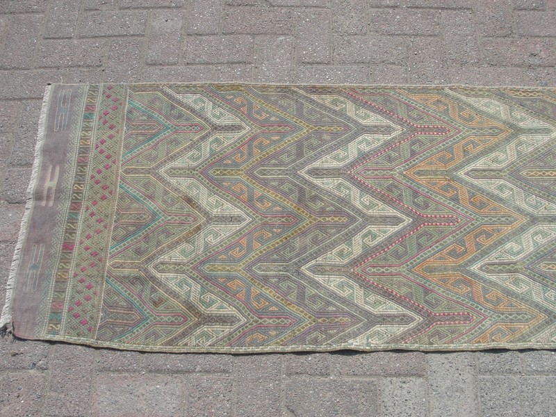 2x 7 ft Table Runner Handmade Vintage Turkish Kilim Rug - Rugs for gallery