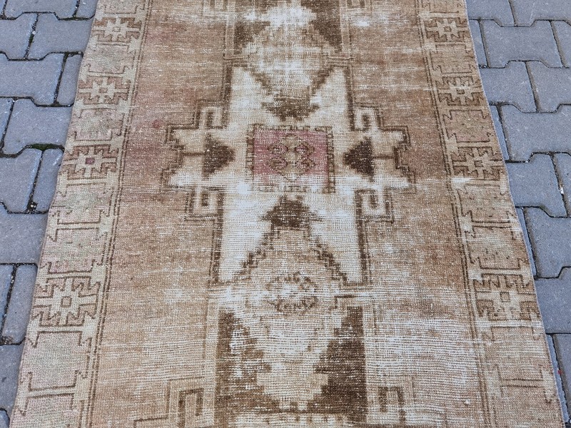 Vintage Turkish Oushak Runner 3x11 Hand Knotted Wool Brown Tan Tribal gallery