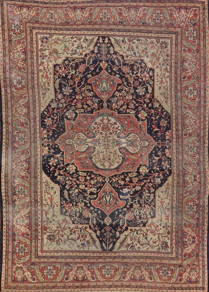Pre-1900 Vegetable Dye Saroouk Farrahhan Hand-knotted Antique Rug 8x11 Carpet