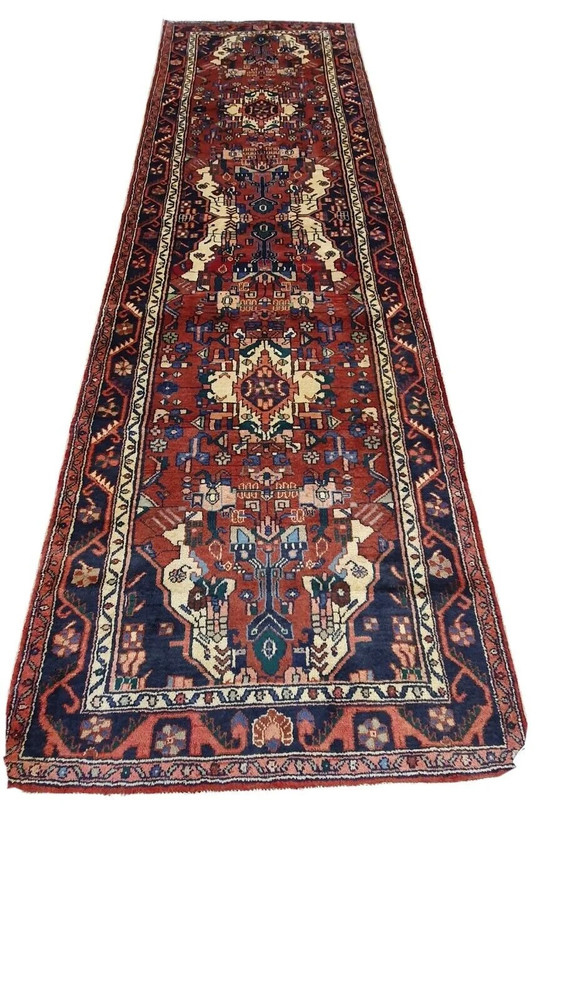 3x12ft Runner Rug | Handknotted Living Room Rug Rare Antique 1930's Wool Rug