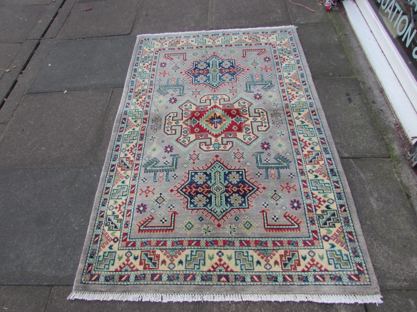 Vintage Hand Made Traditional Rug Oriental Wool Grey Large Rug 180x116cm gallery